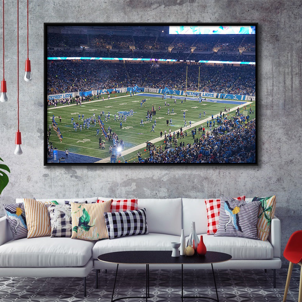 Ford Field Stadium Framed Canvas Prints Detroit Lions Wall Art,Sport Stadium Art Prints, Fan Gift