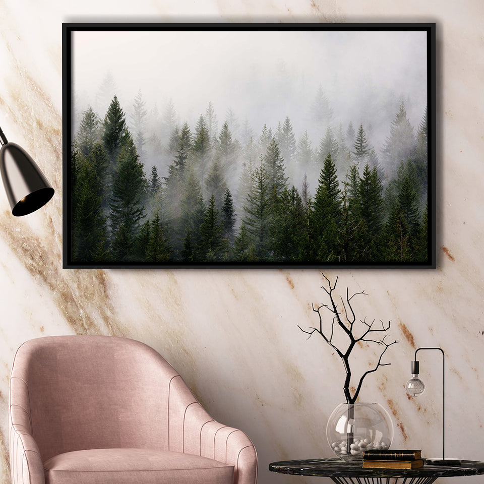 Forest, Forest Framed Canvas Prints Wall Art Decor, Black Floating Frame