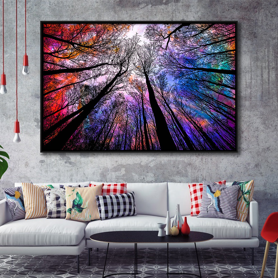 Forest, Trees Canvas Art Framed Canvas Prints Wall Art Decor, Black Floating Frame