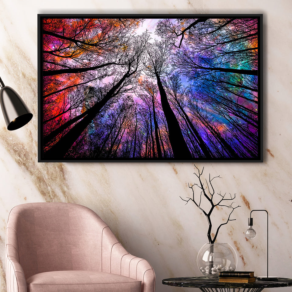 Forest, Trees Canvas Art Framed Canvas Prints Wall Art Decor, Black Floating Frame