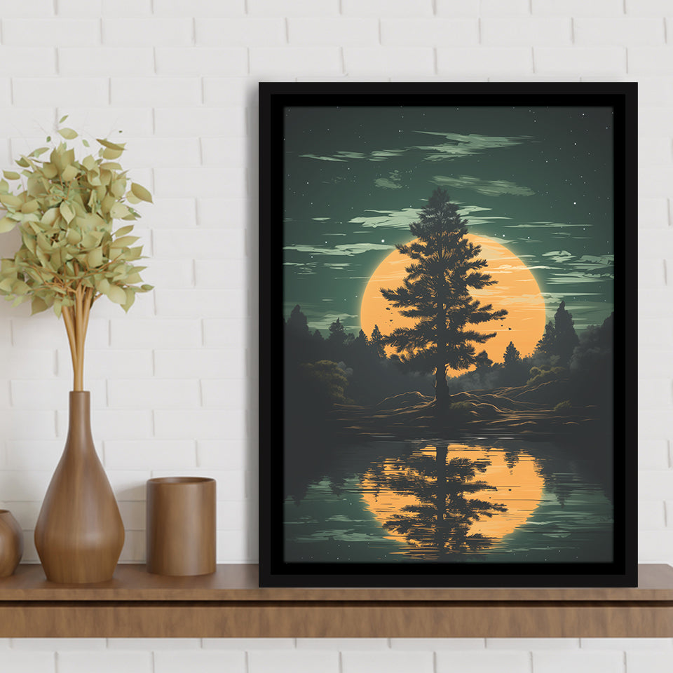 Forest In The Moonlight,Framed Canvas Prints,Floating Frame, Wall Art Home Decor