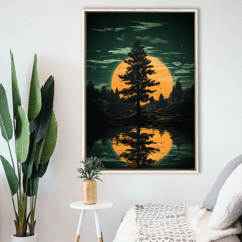 Forest In The Moonlight,Framed Canvas Prints,Floating Frame, Wall Art Home Decor