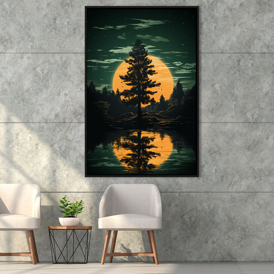 Forest In The Moonlight,Framed Canvas Prints,Floating Frame, Wall Art Home Decor