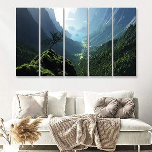 Forest Valley In Panorama View 5 Pieces B Canvas Prints Wall Art - Painting Canvas, Multi Panels,5 Panel, Wall Decor