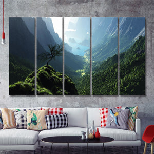 Forest Valley In Panorama View 5 Pieces B Canvas Prints Wall Art - Painting Canvas, Multi Panels,5 Panel, Wall Decor