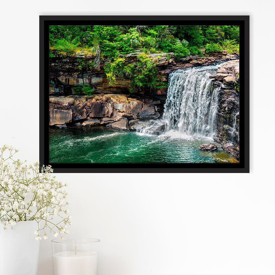 Forest Waterfall Framed Canvas Prints Wall Art Decor, Framed Picture, Floating Frame
