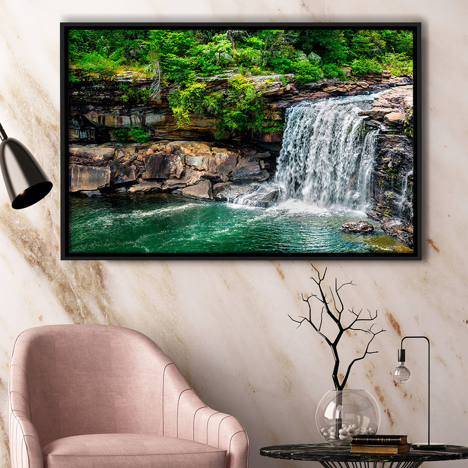 Forest Waterfall Framed Canvas Prints Wall Art Decor, Framed Picture, Floating Frame