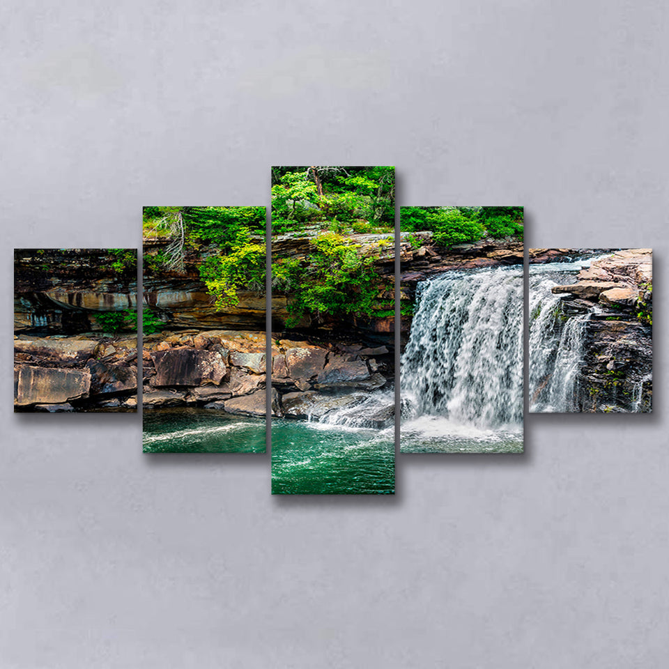 Forest Waterfall 5 Piece Canvas Prints Wall Art Decor, Multi Panels, Mixed Canvas