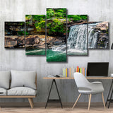 Forest Waterfall 5 Piece Canvas Prints Wall Art Decor, Multi Panels, Mixed Canvas