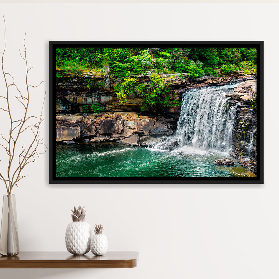 Forest Waterfall Framed Canvas Prints Wall Art Decor, Framed Picture, Floating Frame