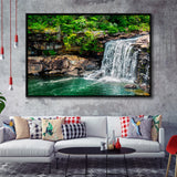 Forest Waterfall Framed Canvas Prints Wall Art Decor, Framed Picture, Floating Frame