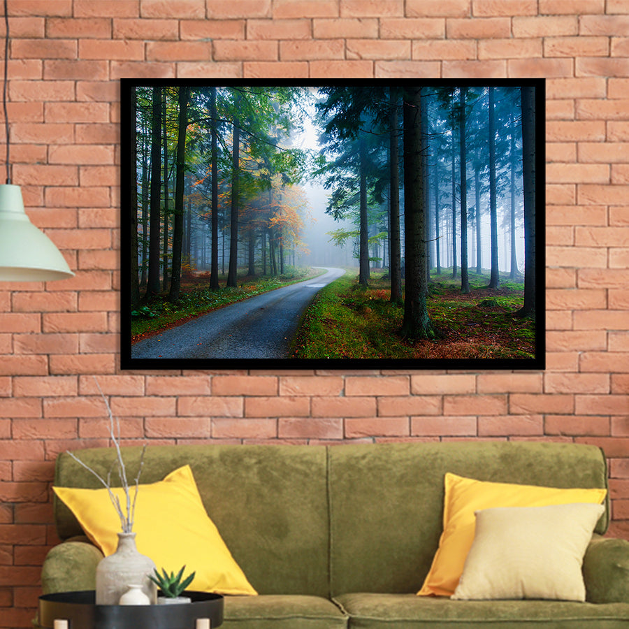 Forest Fog Pine Trees Framed Art Prints Wall Decor - Painting Prints, Wall Art, Framed Picture, Black Frame