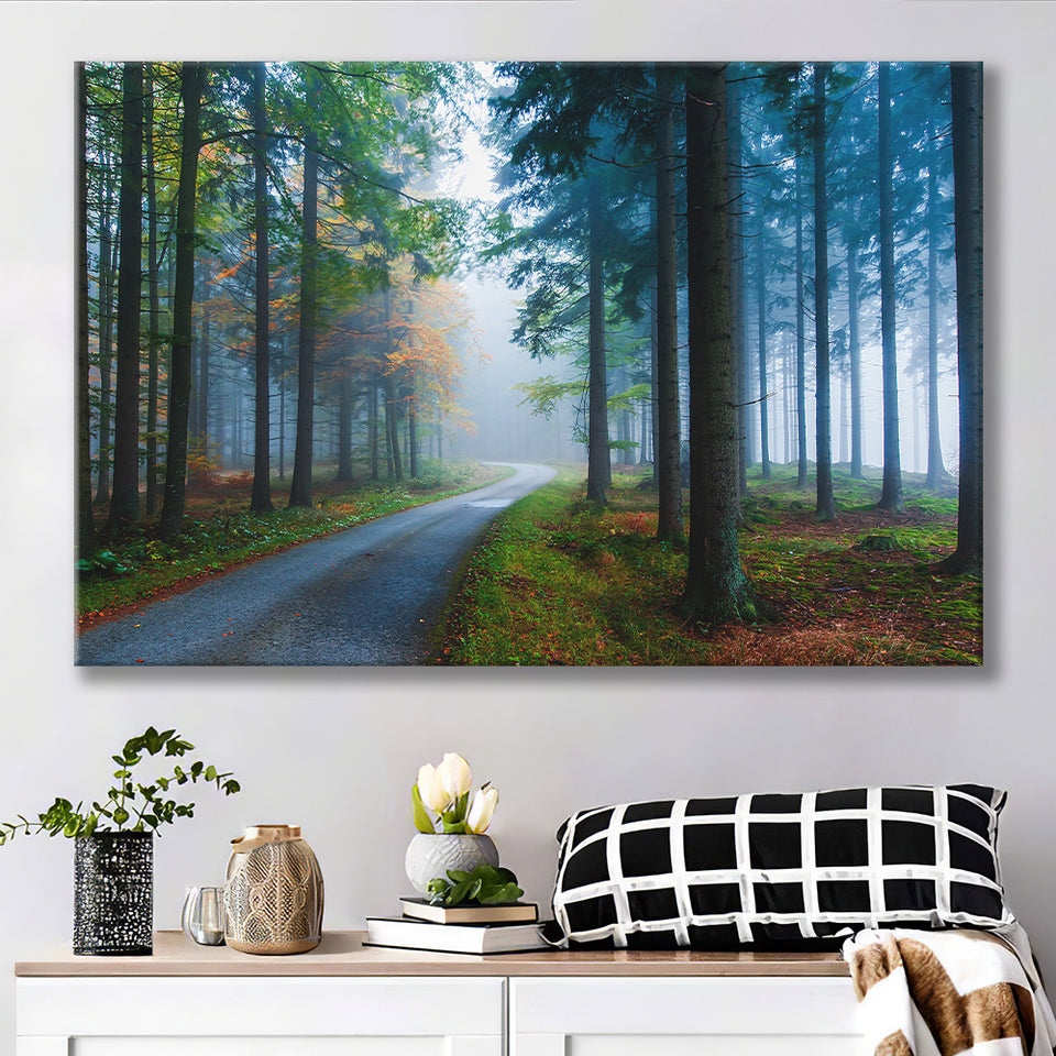 Forest Fog Pine Trees Canvas Prints Wall Art - Painting Canvas, Wall Decor, Canvas Art, For Sale