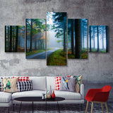 Forest Fog Pine Trees 5 Pieces Canvas Prints Wall Art - Painting Canvas, Multi Panel, Wall Decor, Canvas Art