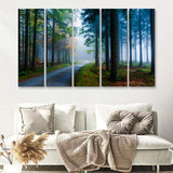 Forest Fog Pine Trees 5 Pieces B Canvas Prints Wall Art - Painting Canvas, Multi Panel, Wall Decor, Canvas Art