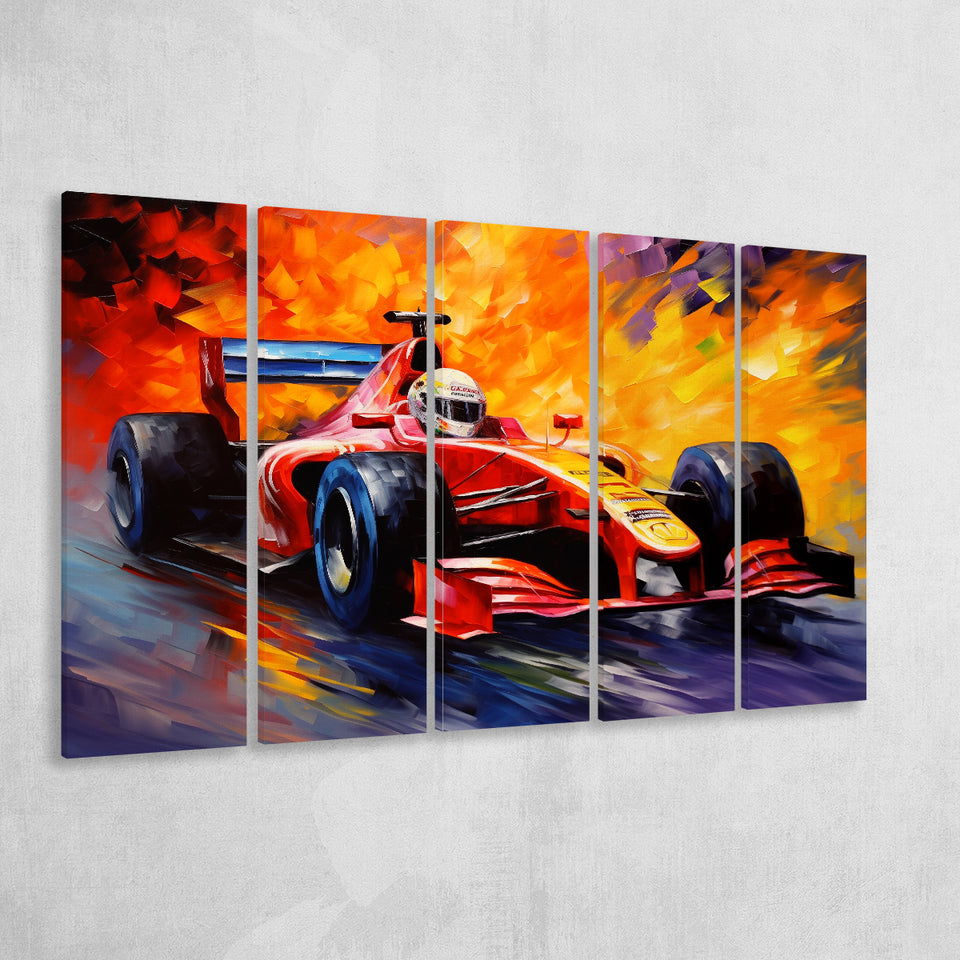 Formula 1 Oil Painting Art Grand Prix Acrylic Mixed Color Painting,5 Panel Extra Large Canvas Prints Wall Art