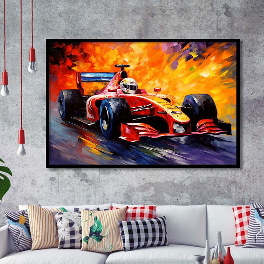 Formula 1 Oil Painting Art Grand Prix Acrylic Mixed Color Painting Framed Art Prints Wall Decor, Framed Painting Art