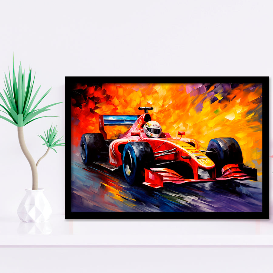 Formula 1 Oil Painting Art Grand Prix Acrylic Mixed Color Painting Framed Art Prints Wall Decor, Framed Painting Art