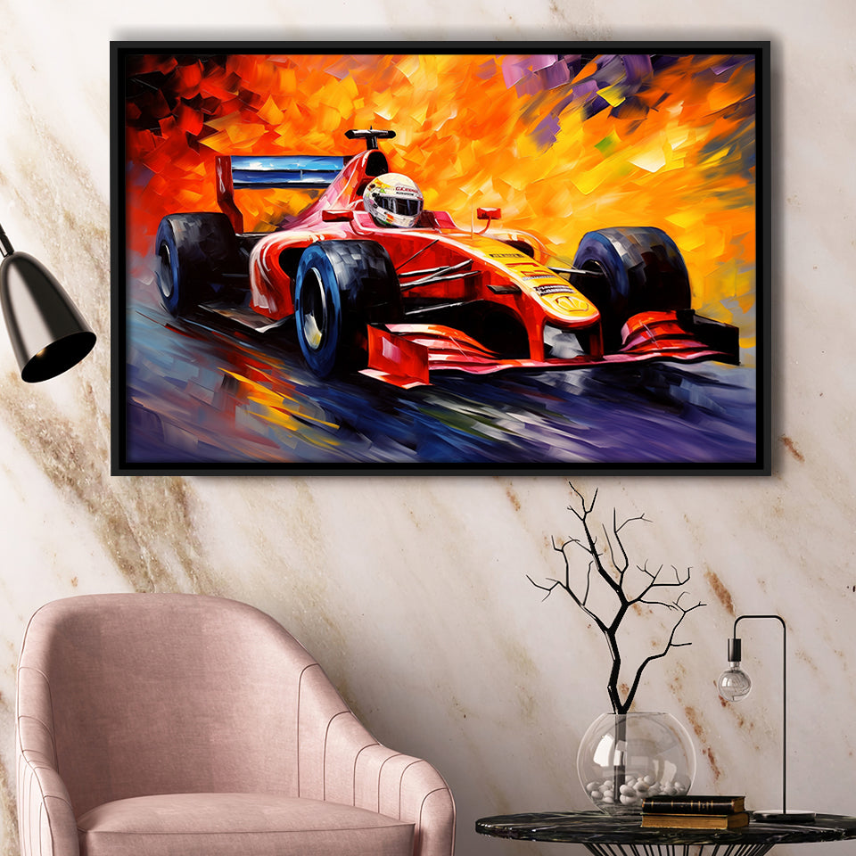 Formula 1 Oil Painting Art Grand Prix Acrylic Mixed Color Painting, Framed Canvas Prints Wall Art Decor, Floating Frame