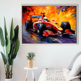 Formula 1 Oil Painting Art Grand Prix Acrylic Mixed Color Painting, Framed Canvas Prints Wall Art Decor, Floating Frame