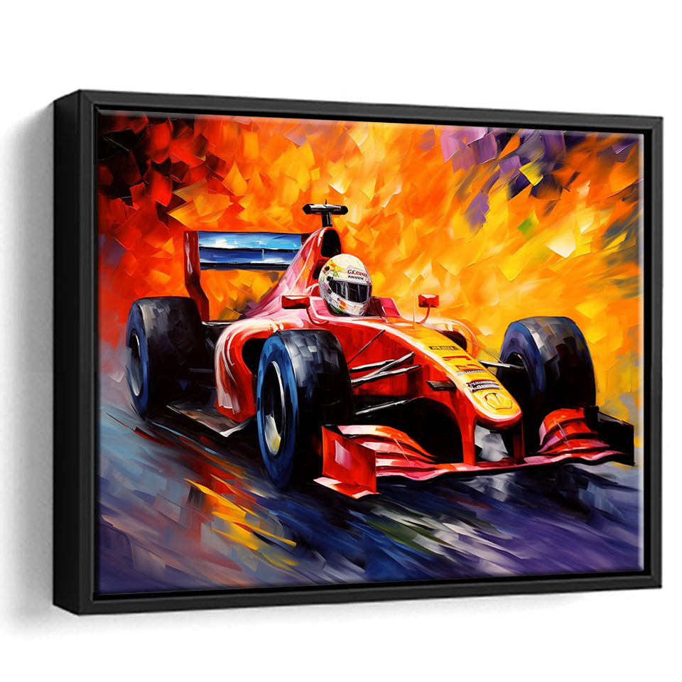 Formula 1 Oil Painting Art Grand Prix Acrylic Mixed Color Painting, Framed Canvas Prints Wall Art Decor, Floating Frame