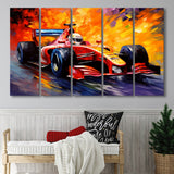 Formula 1 Oil Painting Art Grand Prix Acrylic Mixed Color Painting,5 Panel Extra Large Canvas Prints Wall Art