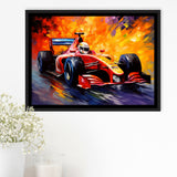 Formula 1 Oil Painting Art Grand Prix Acrylic Mixed Color Painting, Framed Canvas Prints Wall Art Decor, Floating Frame