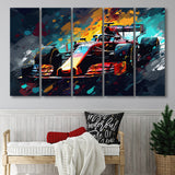Formula 1 Racing Car Painting Wall Art, 5 Panel B Canvas Prints Wall Art, Extra Large Canvas Decor