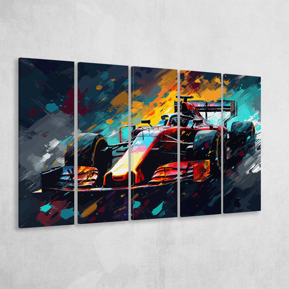 Formula 1 Racing Car Painting Wall Art, 5 Panel B Canvas Prints Wall Art, Extra Large Canvas Decor