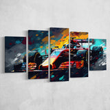 Formula 1 Racing Car Painting Wall Art, 5 Panel Canvas Prints Wall Art,Mixed Canvas, Large Canvas