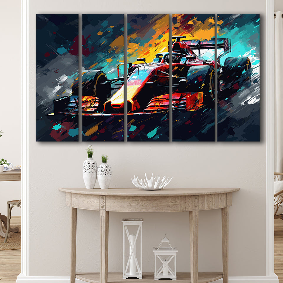 Formula 1 Racing Car Painting Wall Art, 5 Panel B Canvas Prints Wall Art, Extra Large Canvas Decor