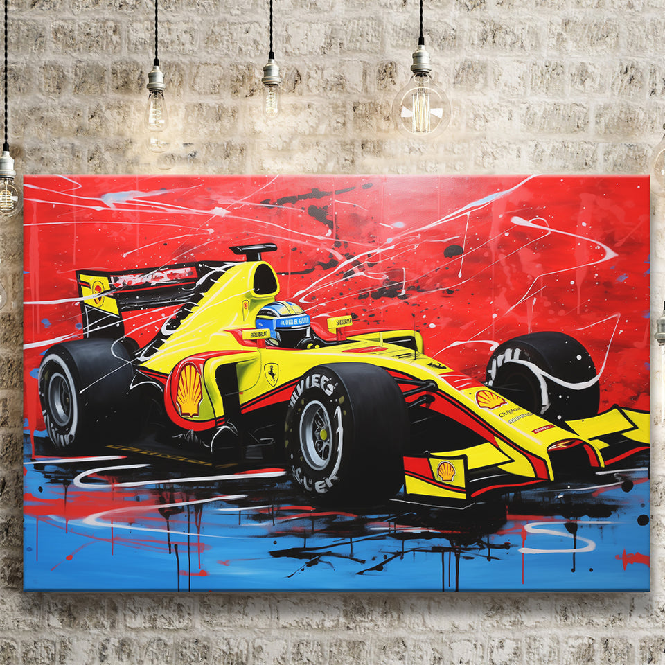 Formula One Art Grand Prix Colorful Acrylic Painting V1 Canvas Prints Wall Art, Painting Art Home Decor