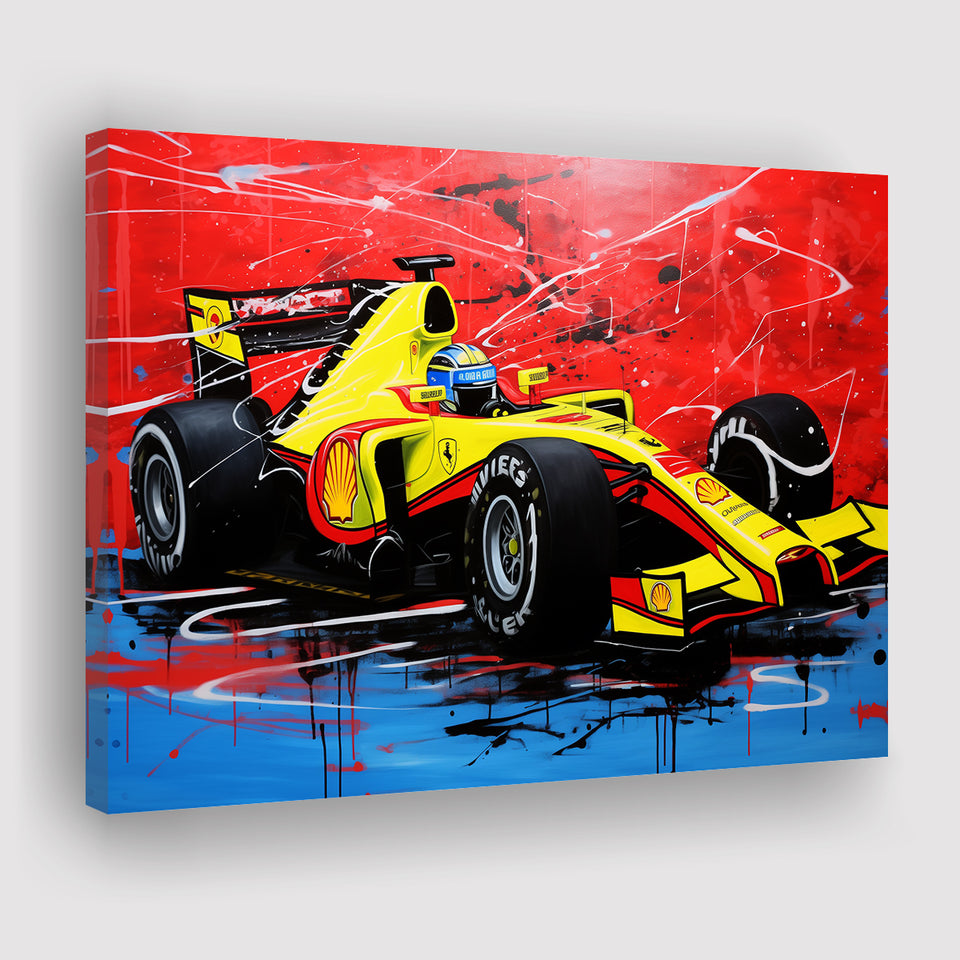 Formula One Art Grand Prix Colorful Acrylic Painting V1 Canvas Prints Wall Art, Painting Art Home Decor