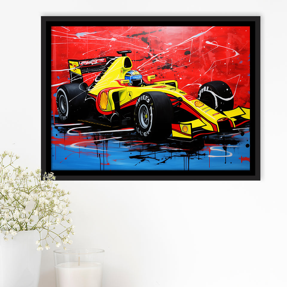 Formula One Art Grand Prix Colorful Acrylic Painting V1, Framed Canvas Prints Wall Art Decor, Floating Frame