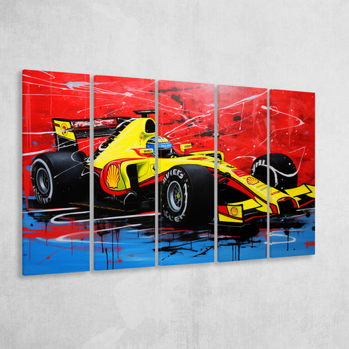 Formula One Art Grand Prix Colorful Acrylic Painting V1,5 Panel Extra Large Canvas Prints Wall Art Decor