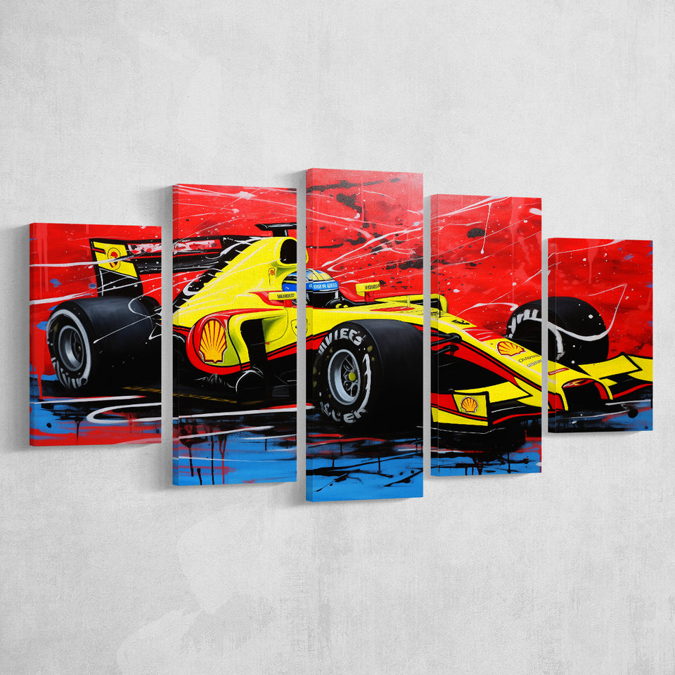 Formula One Art Grand Prix Colorful Acrylic Painting V1 Mixed 5 Panel Large Canvas Prints Wall Art Decor