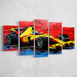 Formula One Art Grand Prix Colorful Acrylic Painting V1 Mixed 5 Panel Large Canvas Prints Wall Art Decor