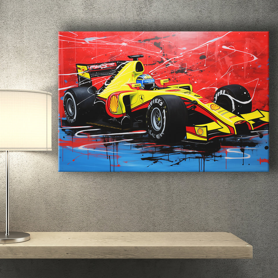 Formula One Art Grand Prix Colorful Acrylic Painting V1 Canvas Prints Wall Art, Painting Art Home Decor