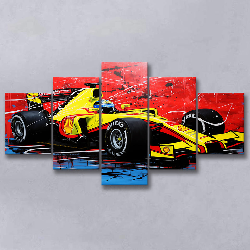 Formula One Art Grand Prix Colorful Acrylic Painting V1 Mixed 5 Panel Large Canvas Prints Wall Art Decor