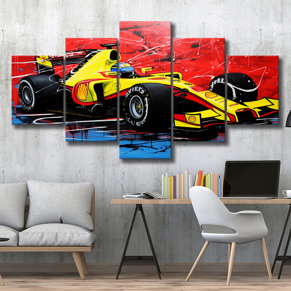 Formula One Art Grand Prix Colorful Acrylic Painting V1 Mixed 5 Panel Large Canvas Prints Wall Art Decor