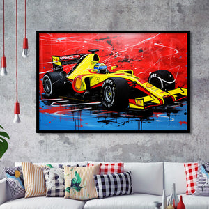 Formula One Art Grand Prix Colorful Acrylic Painting V1 Framed Art Prints Wall Decor, Framed Painting Art