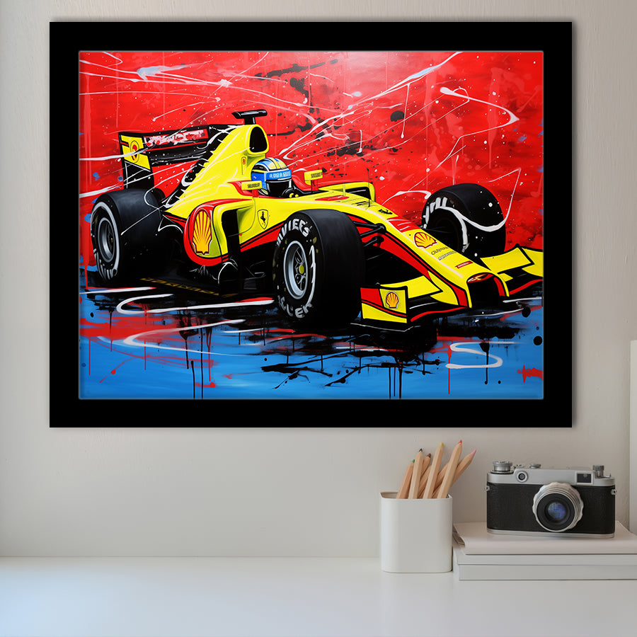 Formula One Art Grand Prix Colorful Acrylic Painting V1 Framed Art Prints Wall Decor, Framed Painting Art
