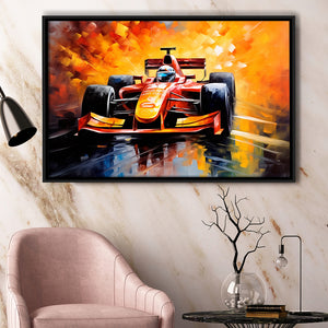 Formula One Oil Painting Art Grand Prix Colorful, Framed Canvas Prints Wall Art Decor, Floating Frame