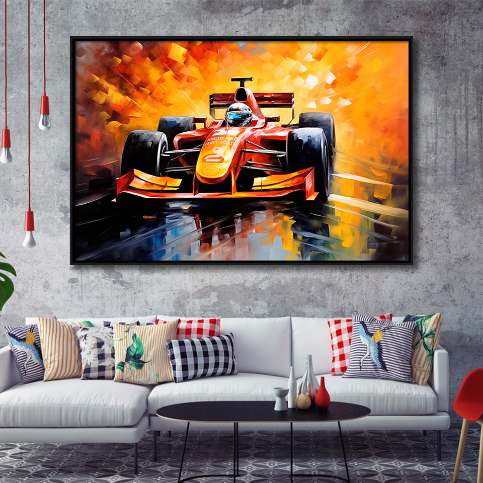 Formula One Oil Painting Art Grand Prix Colorful, Framed Canvas Prints Wall Art Decor, Floating Frame