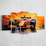 Formula One Oil Painting Art Grand Prix Colorful Mixed 5 Panel Large Canvas Prints Wall Art Decor