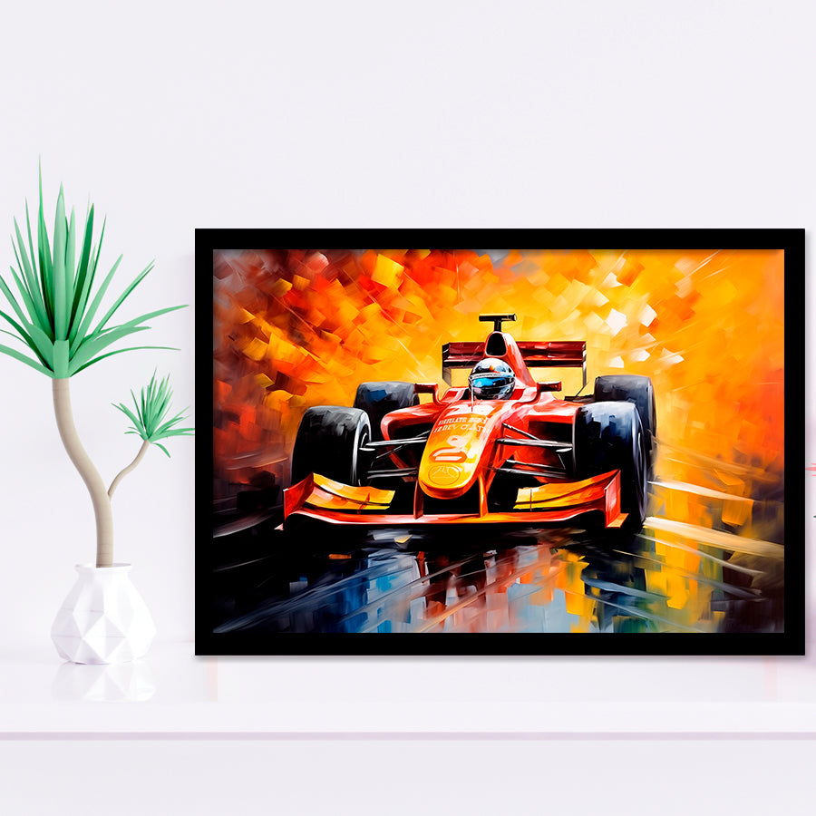 Formula One Oil Painting Art Grand Prix Colorful Framed Art Prints Wall Decor, Framed Painting Art