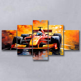 Formula One Oil Painting Art Grand Prix Colorful Mixed 5 Panel Large Canvas Prints Wall Art Decor