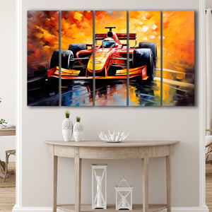 Formula One Oil Painting Art Grand Prix Colorful,5 Panel Extra Large Canvas Prints Wall Art Decor