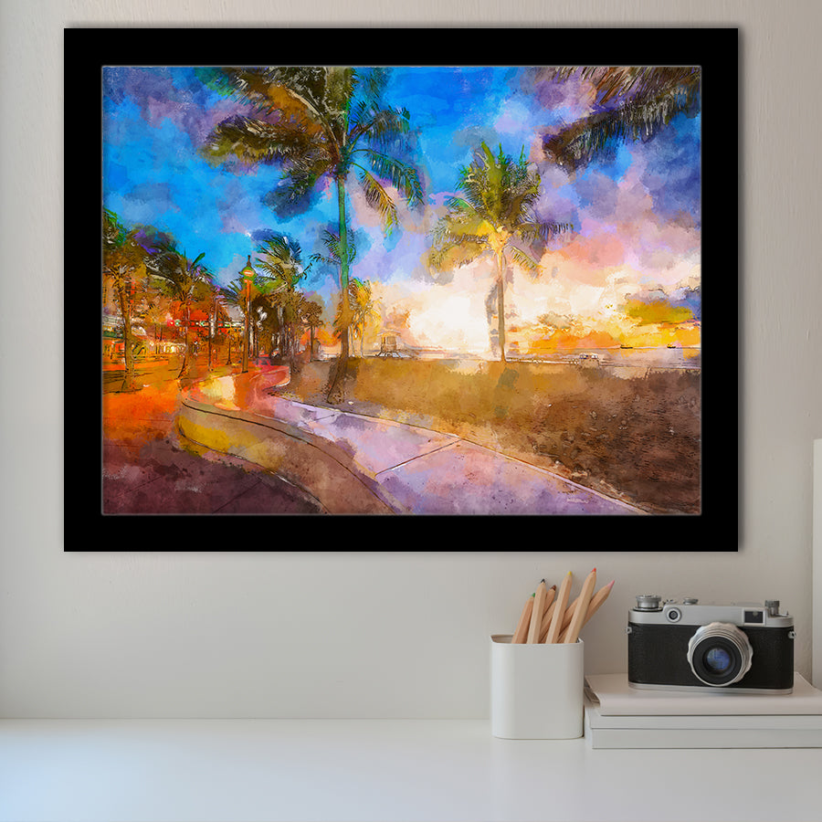Fort Lauderdale Beach Florida Usa Dawn City Art Watercolor Framed Art Prints Wall Art Decor,Framed Picture