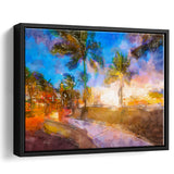 Fort Lauderdale Beach Florida Usa Dawn City Art Watercolor Framed Canvas Prints Wall Art Home Decor,Floating Frame